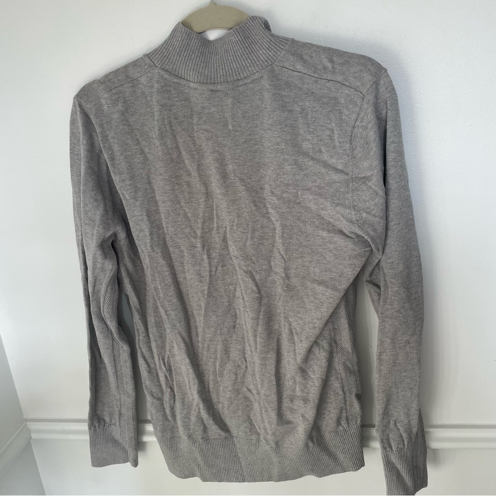 Adidas 100% Cotton Knit 3 Stripe Grey Golf Crewneck Quarter Zip Sweater Medium - Picture 8 of 11
